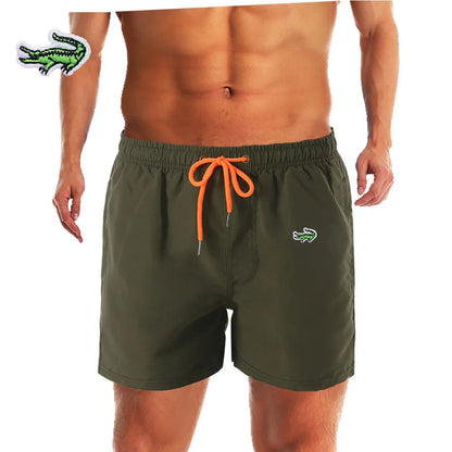 Embroidered Low Waist Swim Trunks for Men